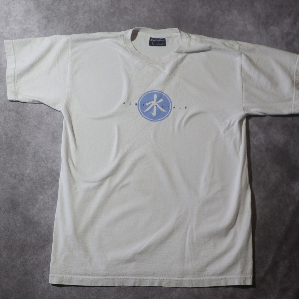 Aeropostale Graphic Tee Mens Large White Good Vintage Kanji Logo Y2K Streetwear